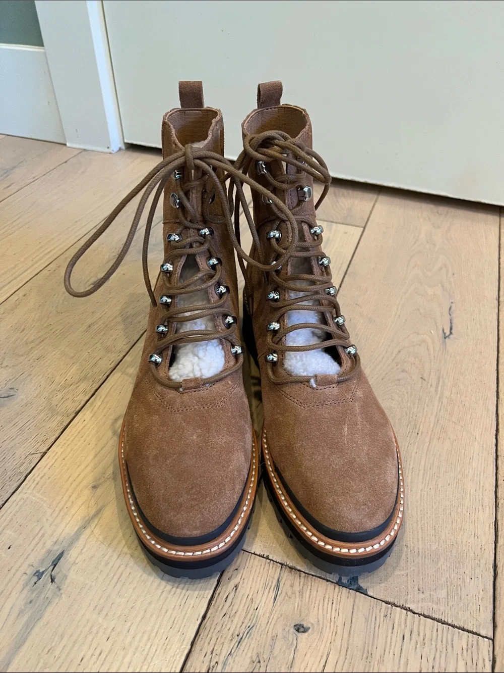 Marc Fisher Suede Lace-Up Hiking Boots in Tan Brown